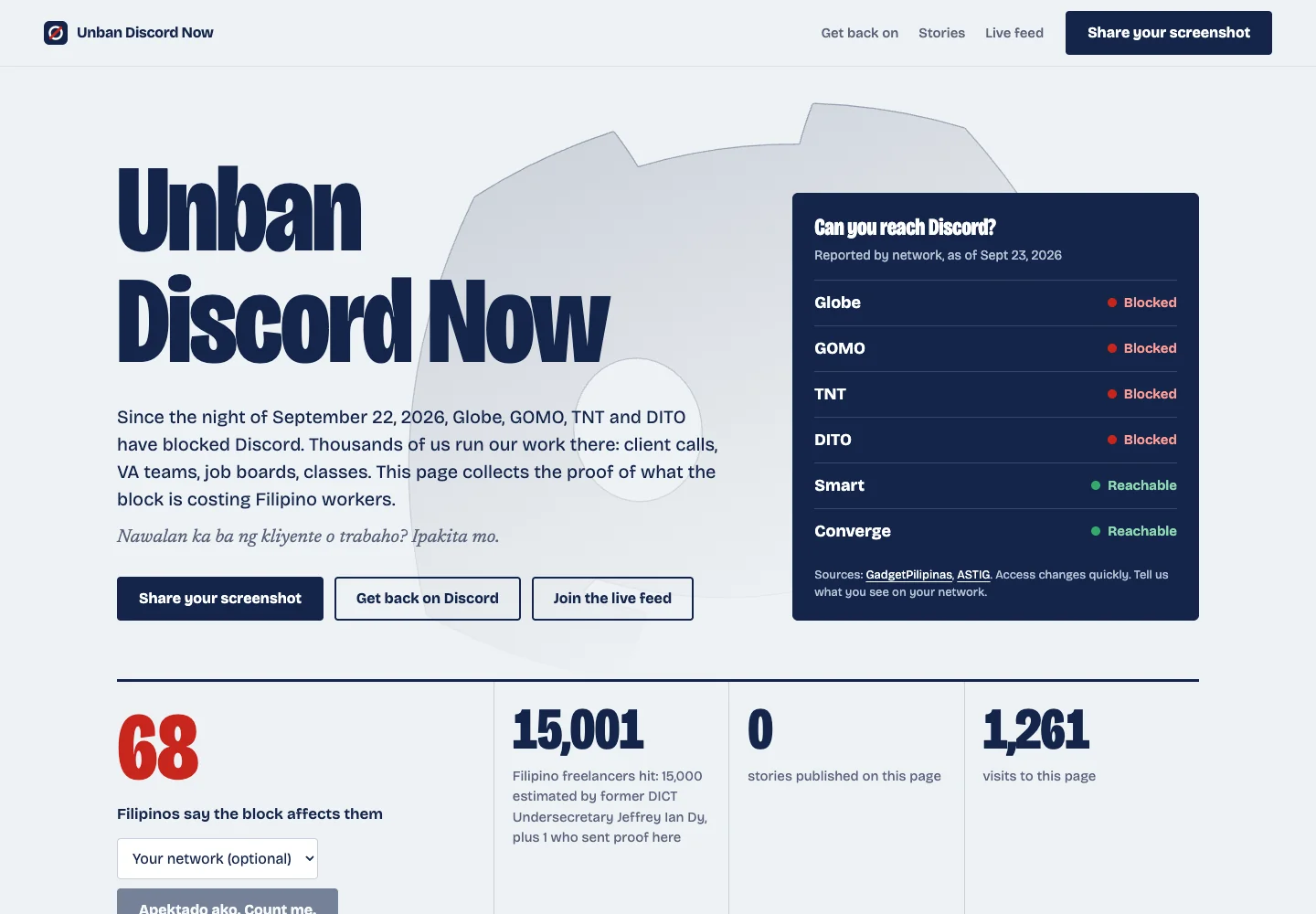 Unban Discord Now campaign website